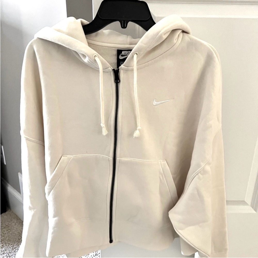 Nike Women's Large Cream Cropped Hoodie Jacket NEW